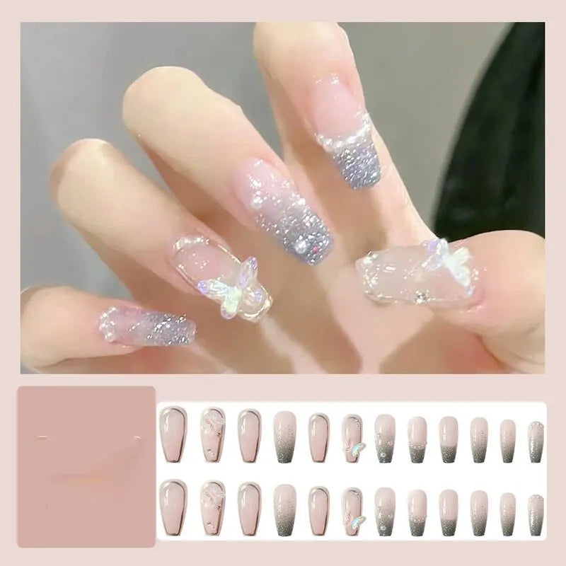 Pink Rhinestone Press-On Nails: Long and Stylish - WanderMart Co.