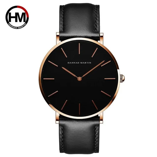 High-Quality Rose Gold Dial Leather Watch - WanderMart Co.