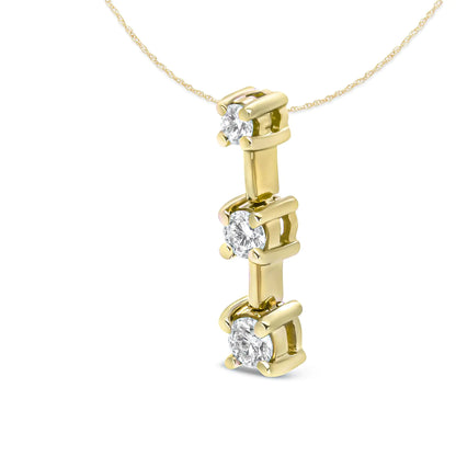 14K Gold Round Diamond Three-Stone Drop Pendant 18" Necklace - (H-I Color, SI1-SI2 Clarity) - WanderMart Co.