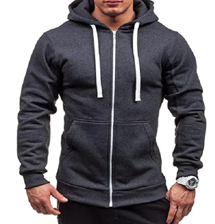 Sweatshirt Men's Zipper Hooded Jacket Men's European And American Hooded Solid Color Cardigan - WanderMart Co.