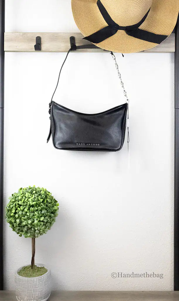 Marc Jacobs Tempo Small Black Leather Hobo Shoulder Bag - WanderMart Co.