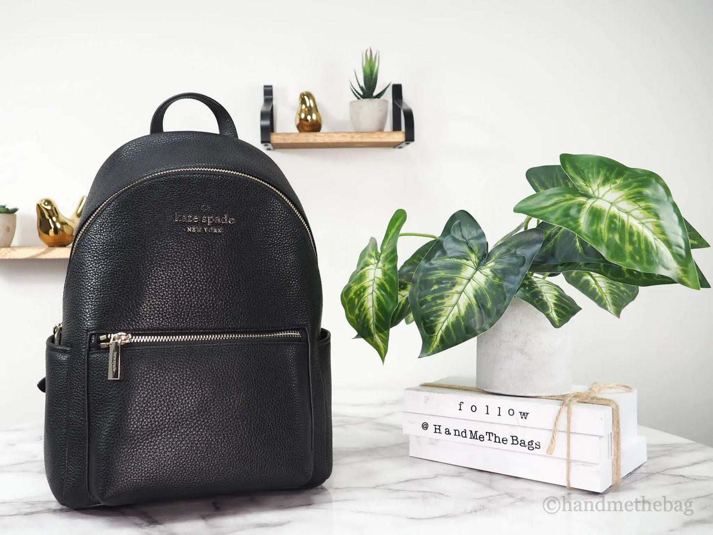 Kate Spade Leila Medium Black Leather Dome Shoulder Backpack - WanderMart Co.