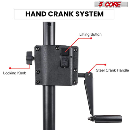 5 Core Speaker Stand Tripod Tall Crank Up Height Adjustable Heavy Duty Floor Stands 35mm PA Pole Mount - WanderMart Co.