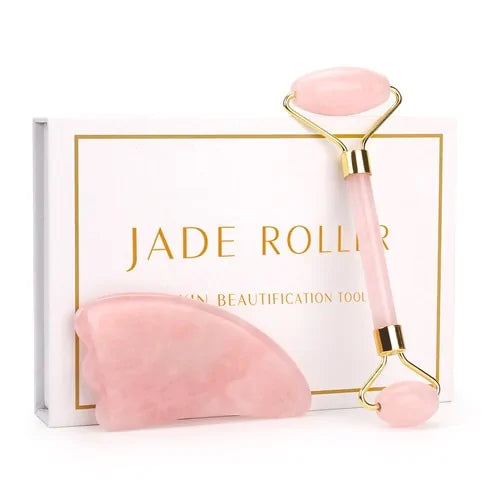 Rose Quartz and Jade Roller Slimming Face Massager - WanderMart Co.