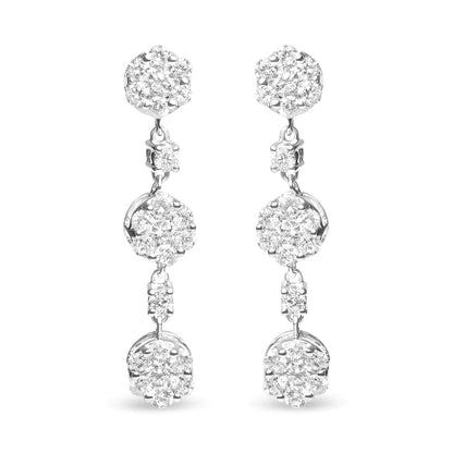 14K White Gold 2.00 Cttw Diamond Composite Cluster Floral Drop Earrings (I-J Color, I1-I2 Clarity) - WanderMart Co.