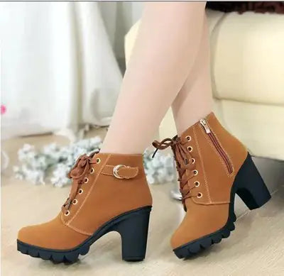 Autumn Winter Thick Heeled Boots - WanderMart Co.