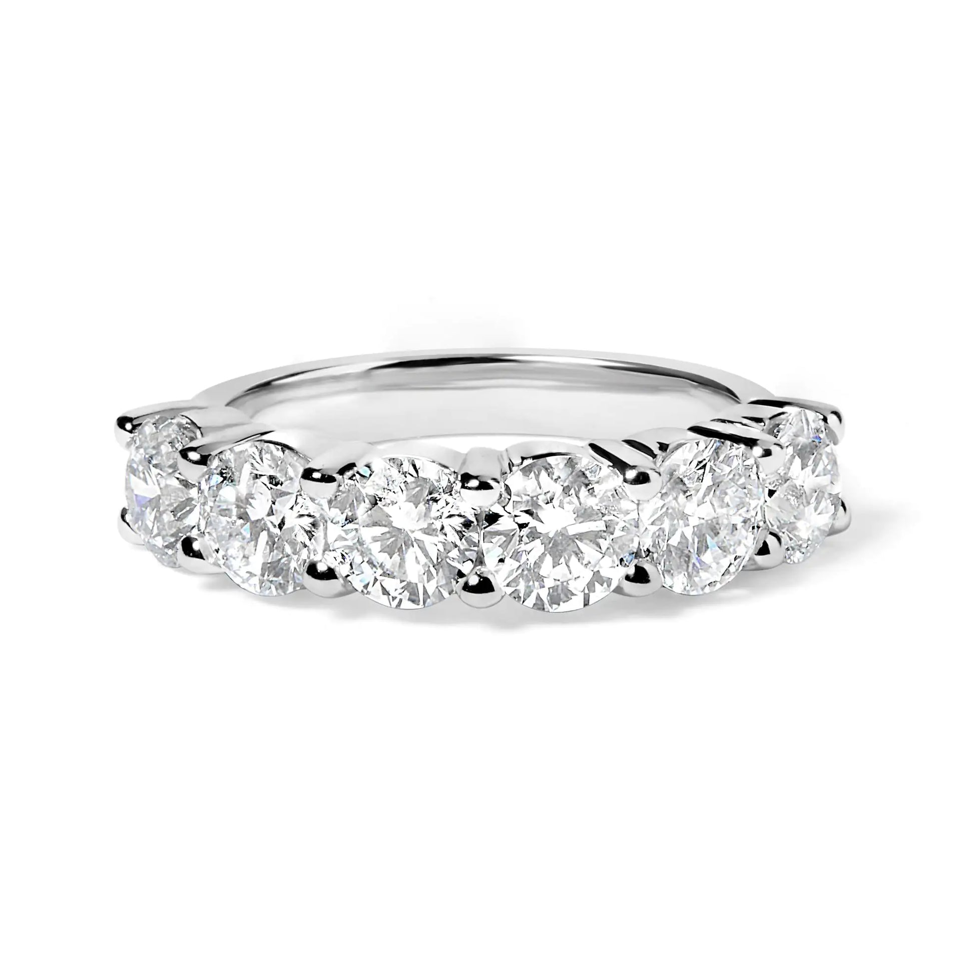 14K White Gold 3.0 Cttw Lab-Grown Diamond Shared Prong Set 6 Stone Band Ring (G-H Color, VS2-SI1 Clarity) - WanderMart Co.