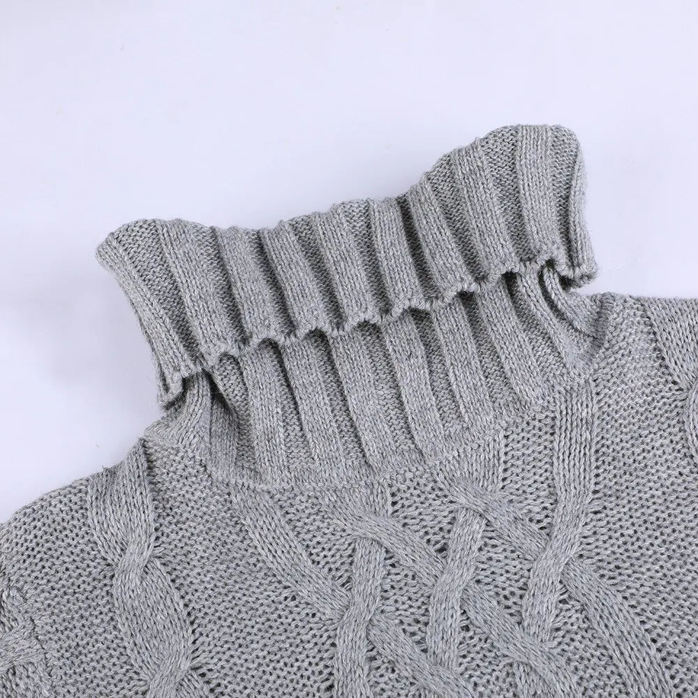 Turtleneck Twist Knitted Sweater Dress - WanderMart Co.