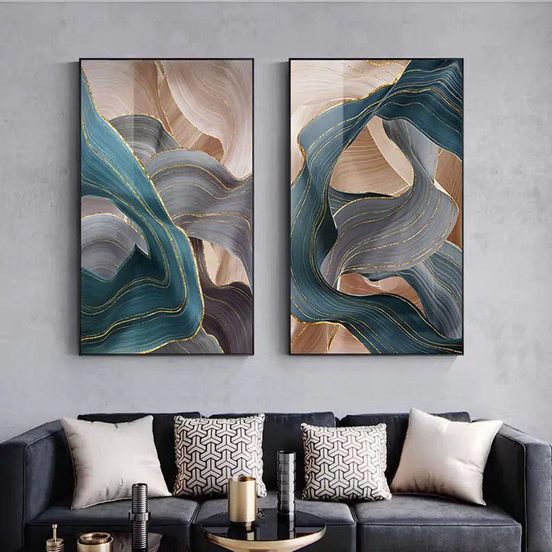 Nordic Modern Abstract Gold Ribbon Canvas Art - WanderMart Co.