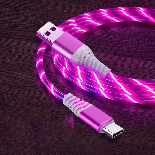 3A Glowing Cable Micro USB Type C Cable Fast Charging For iPhone LED light phone Chargers - WanderMart Co.