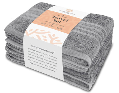 12 Pcs Bath Towel Set for Bathroom Wealuxe Collection 100% Cotton Light Gray - WanderMart Co.