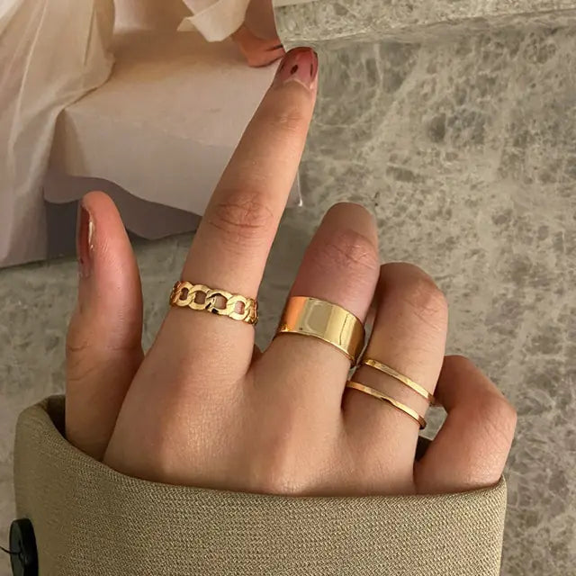 Gold Geometric Ring Set - WanderMart Co.