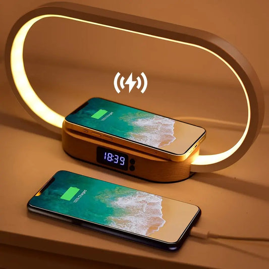 Versatile Wooden Lamp with Wireless Charger - WanderMart Co.