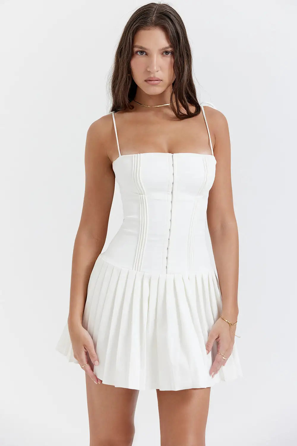 White Pleated Dress - WanderMart Co.