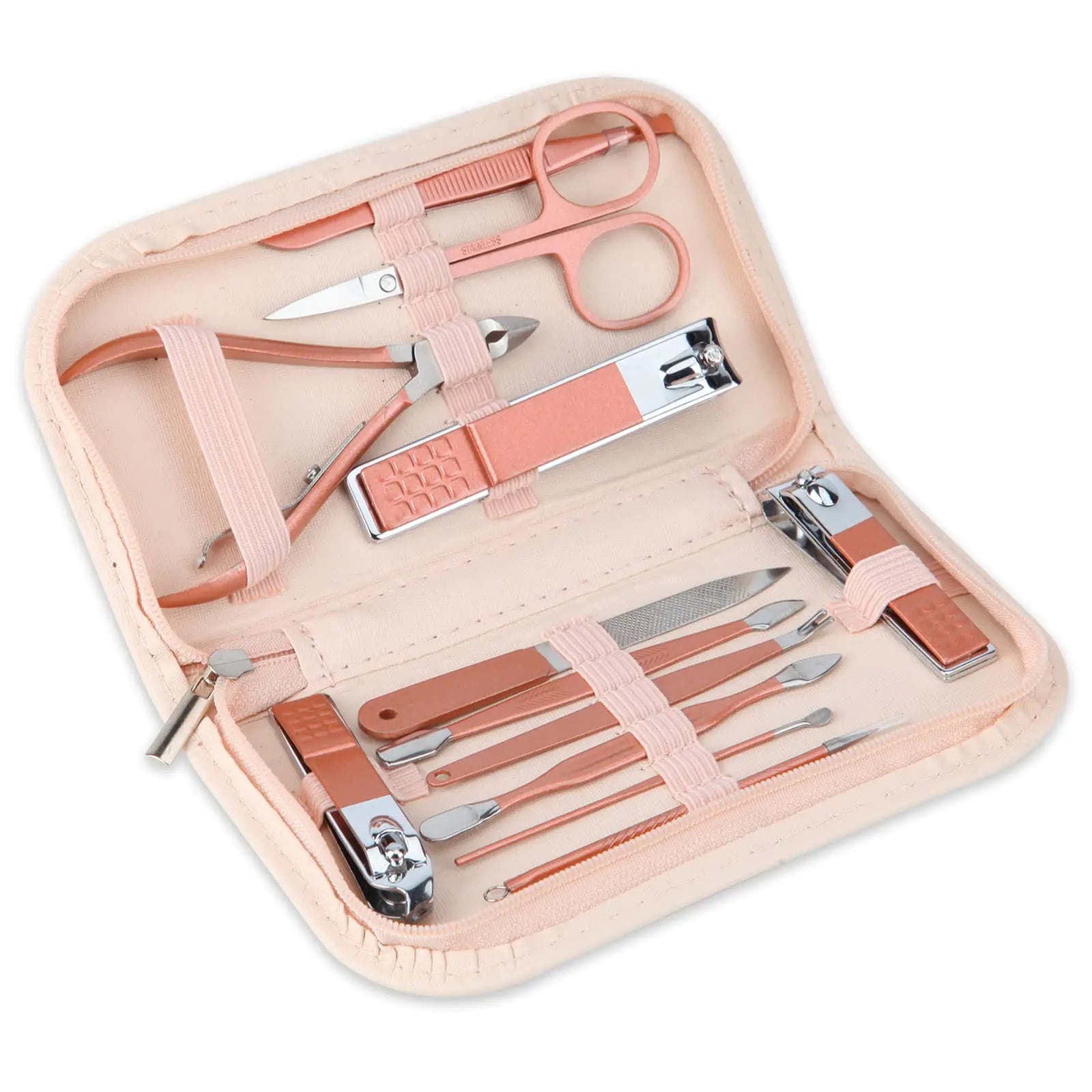 Nail Clippers and Beauty Tool Portable Set, Rose Gold Martensitic Stainless Steel Manicure Set 12 in 1, with Pink Leather Bag, Suitable for Home, Workplace, Outdoor Travel, Gift Giving, Salon. - WanderMart Co.