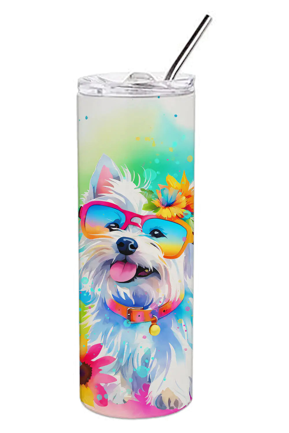 Westie Hippie Dawg Stainless Steel Skinny Tumbler - WanderMart Co.