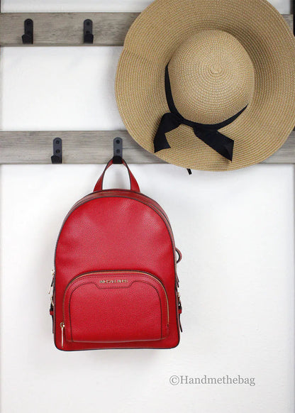 Michael Kors Jaycee Medium Red Zip Pocket Backpack - WanderMart Co.