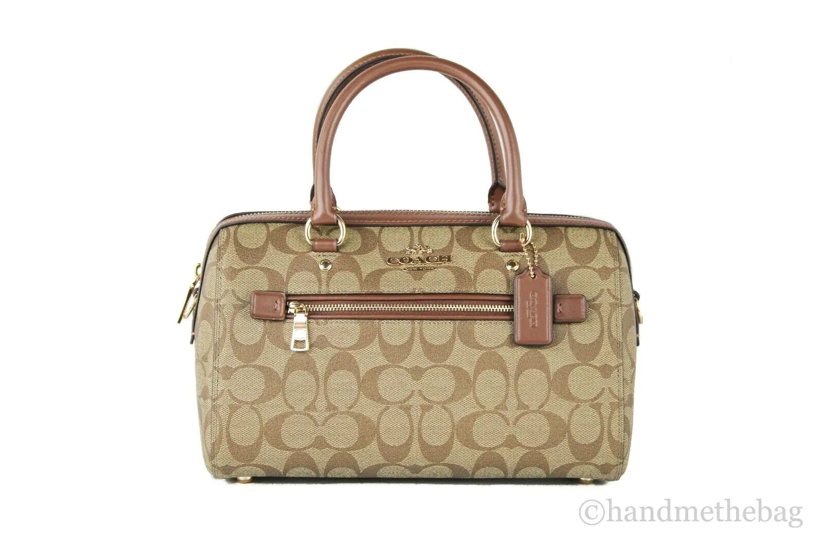 Coach (F83607) Rowan Khaki Saddle Leather Medium Satchel Crossbody Bag Handbag - WanderMart Co.