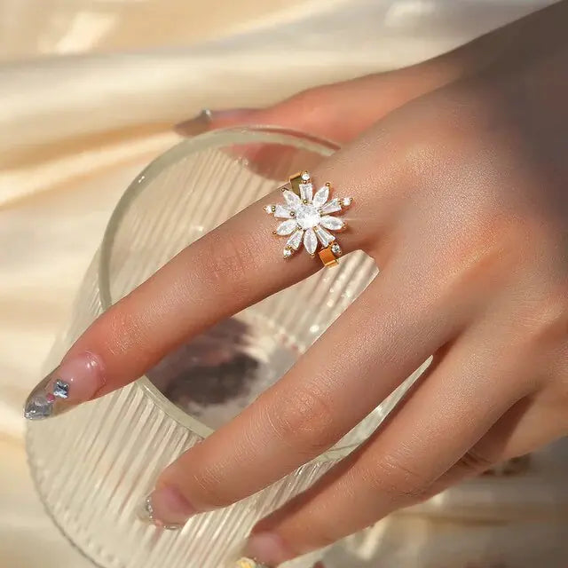 Crystal Sunflower Rings For Women - WanderMart Co.