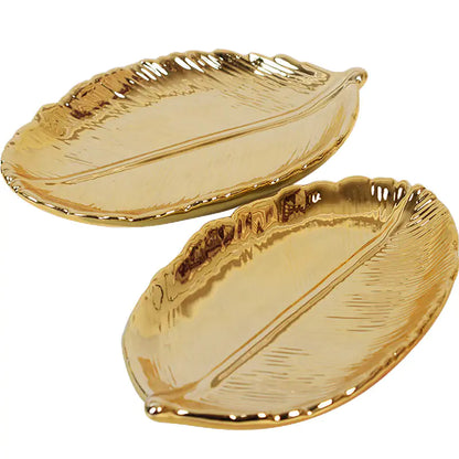 Nordic Ins Gold Leaf Ceramic Storage Tray - WanderMart Co.