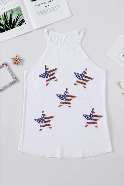 Sequin US Flag Star Grecian Neck Tank - WanderMart Co.