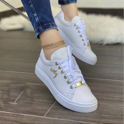 Women Flat Sneakers Breathable Lace-up Shoes For Girls - WanderMart Co.