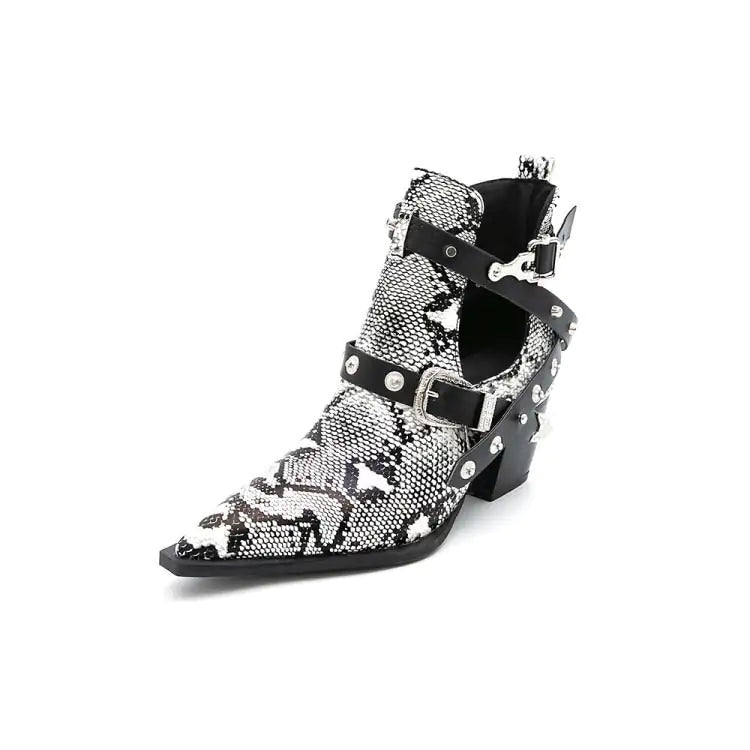 Snakeskin Buckles Short Boots - WanderMart Co.