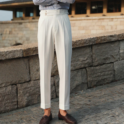 White High-Waist Retro Straight Trousers - Italian Business Style - WanderMart Co.