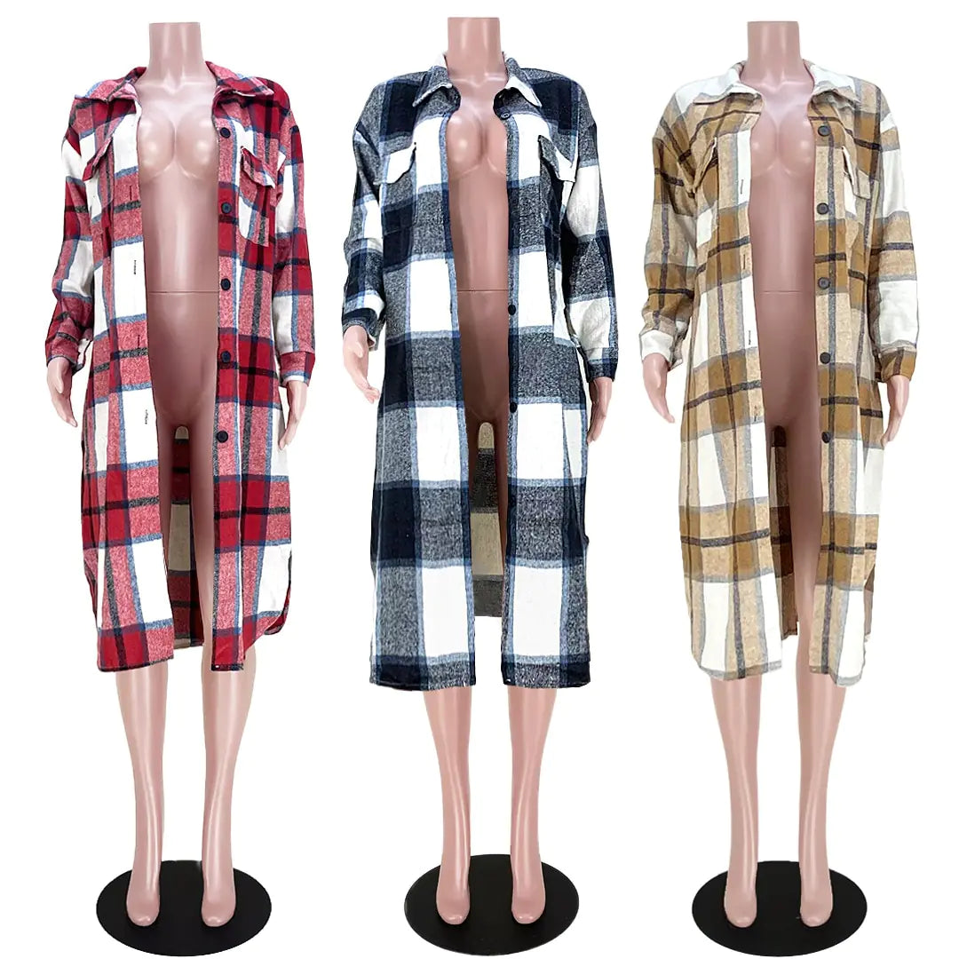 Elegant Checkered Coat - WanderMart Co.