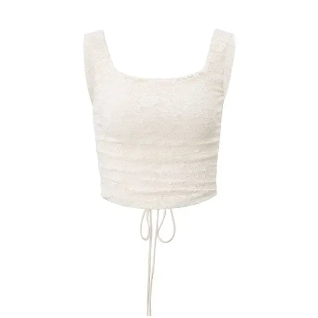 Aesthetic Square-Neck Bandage Backless Tank Top With Lace - WanderMart Co.