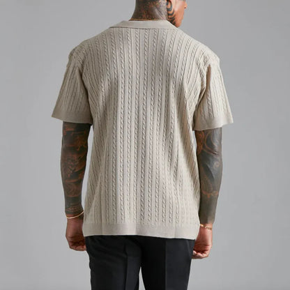 Men's Short-Sleeved Knitted Button-Up Shirt - WanderMart Co.