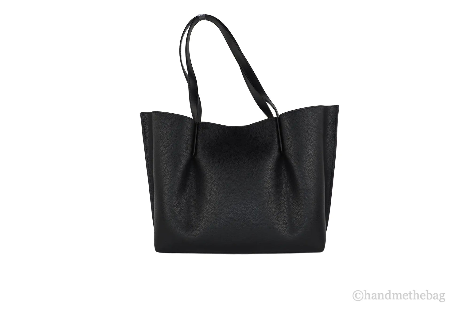 Michael Kors Emilia Large East West Black Pebbled Leather Bucket Tote Handbag - WanderMart Co.