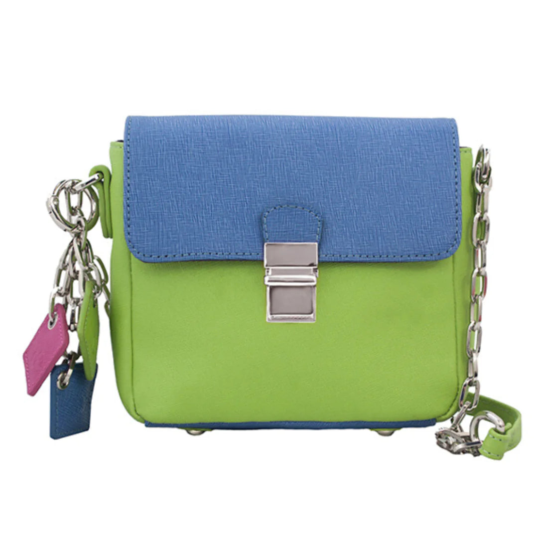 Tiny Leather Handbag -Blue/Lime (Option 1) - WanderMart Co.