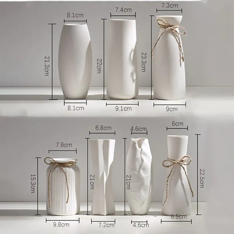 Modern Minimalist White Hemp Rope Ceramic Vase - WanderMart Co.