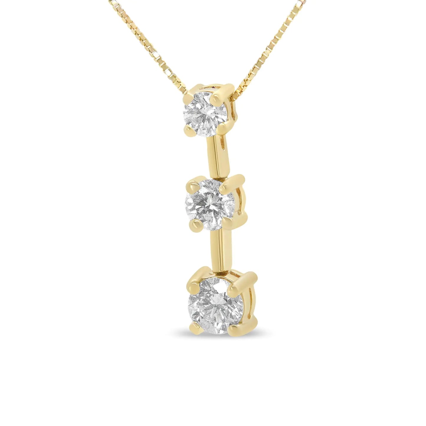 14K Gold Round Diamond Three-Stone Drop Pendant 18" Necklace - (H-I Color, SI1-SI2 Clarity) - WanderMart Co.