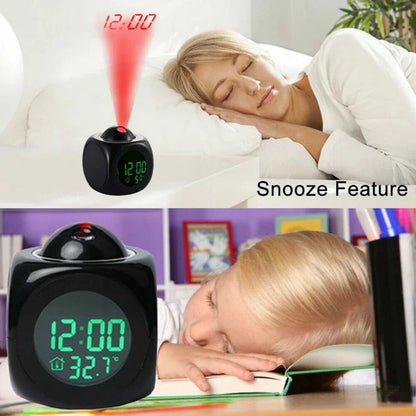 LED Projection Alarm Clock Digital LCD Display Voice Talking Weather Snooze USB - WanderMart Co.