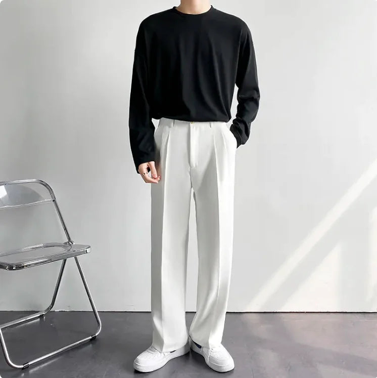 Men's All-Season Loose Fit Wide-Leg Drape Trousers - WanderMart Co.