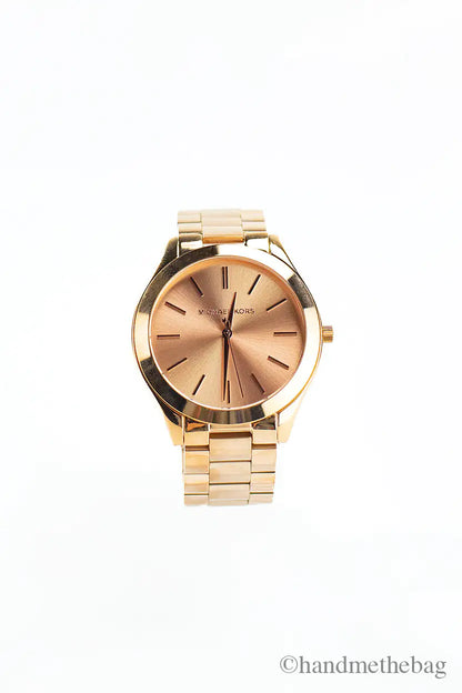 Michael Kors (MK3197) Slim Runway Mono Rose Gold-Toned Stainless Steel Watch - WanderMart Co.