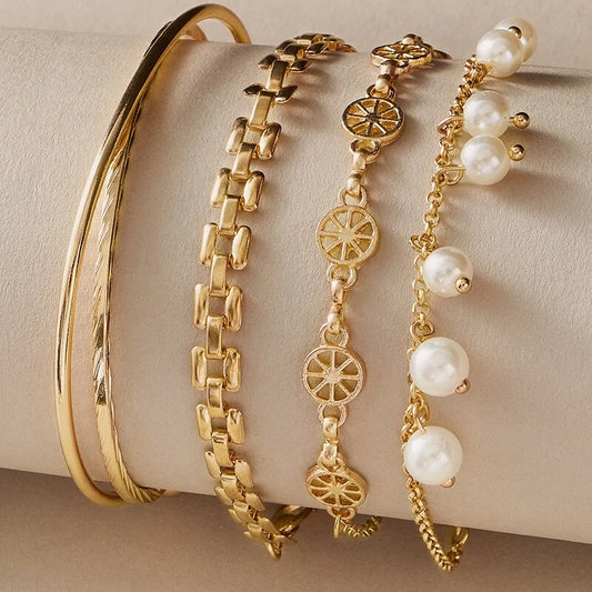 4-Piece Bohemian Pearl and Lemon Bracelet Set - WanderMart Co.