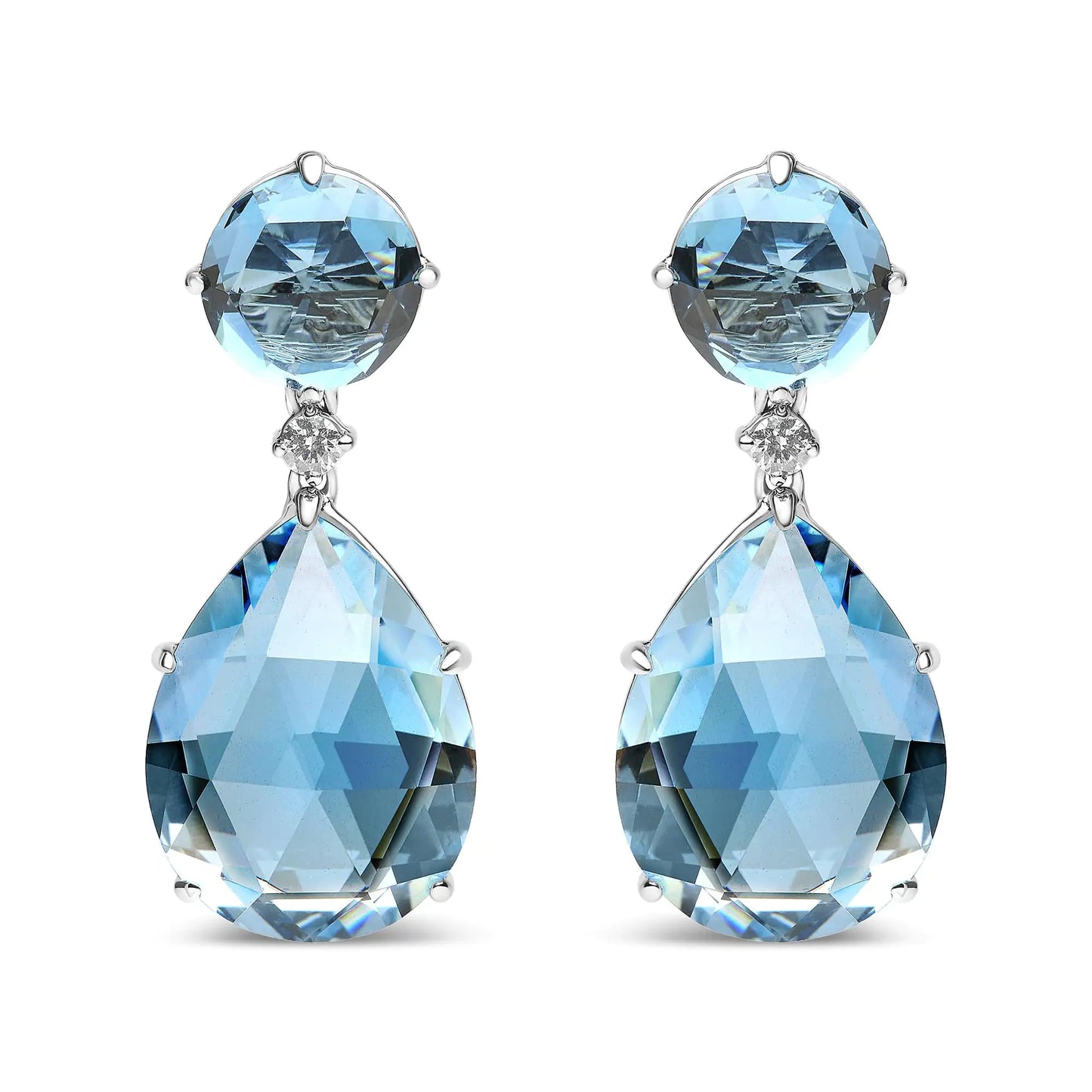 18K White Gold 1/5 Cttw Diamond with Round London Blue Topaz and 20 x 15mm Pear Cut Sky Blue Topaz Gemstone Dangle Earring (G-H Color, SI1-SI2 Clarity) - WanderMart Co.