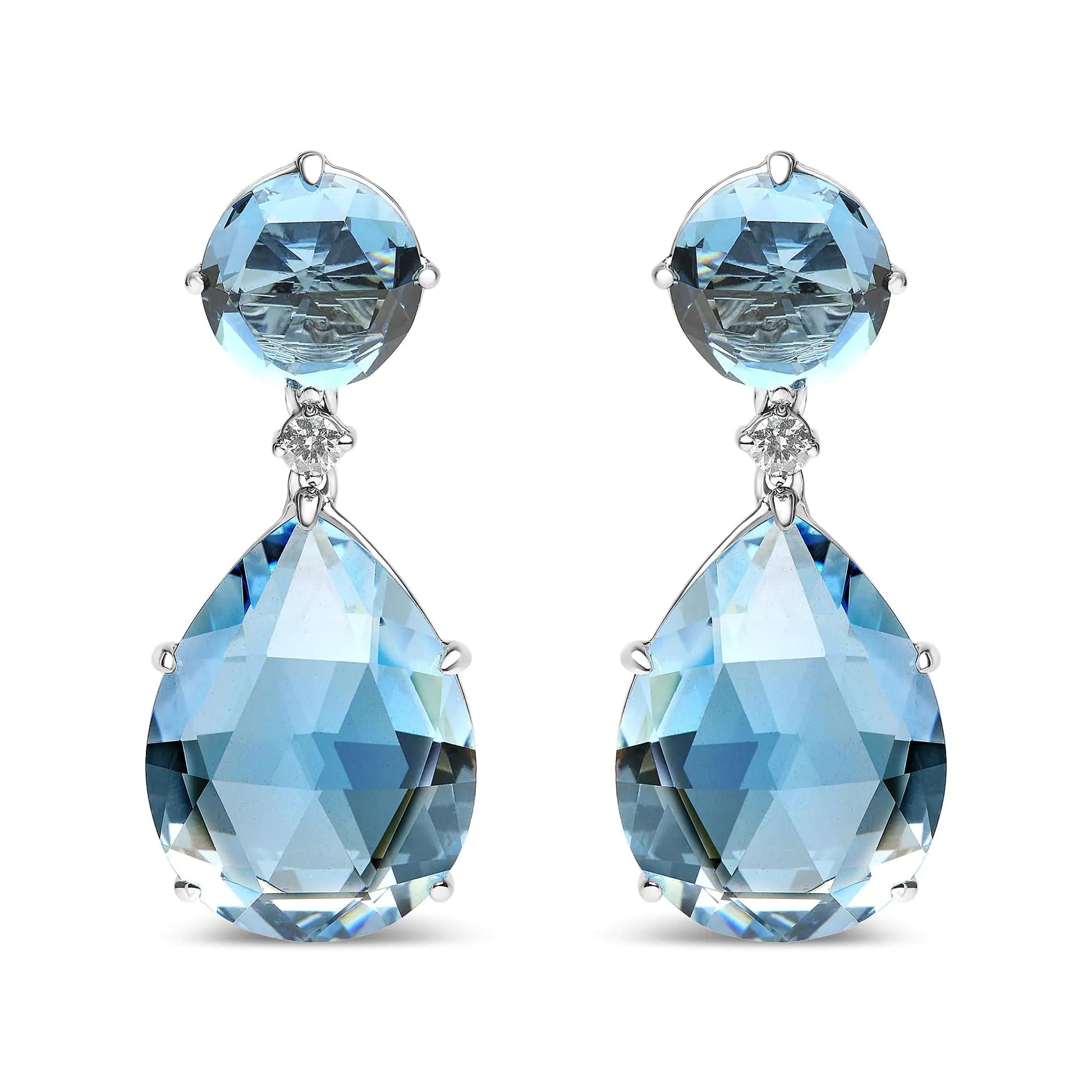 18K White Gold 1/5 Cttw Diamond with Round London Blue Topaz and 20 x 15mm Pear Cut Sky Blue Topaz Gemstone Dangle Earring (G-H Color, SI1-SI2 Clarity) - WanderMart Co.