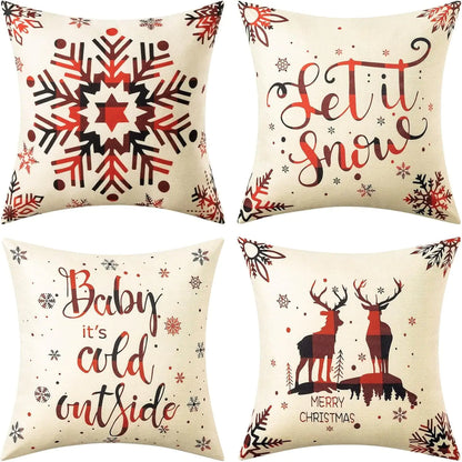 4 Pack Christmas Pillow Covers 18X18 Inch Linen Holiday Decorative Throw Pillow Covers for Sofa, Couch, Outdoor, Farmhouse and Home Christmas Decor - WanderMart Co.