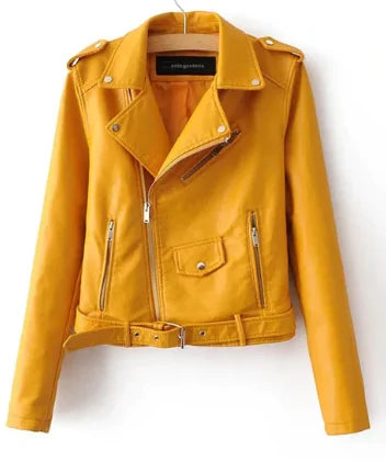 Autumn New Short Faux Soft Leather Jacket Women Fashion - WanderMart Co.