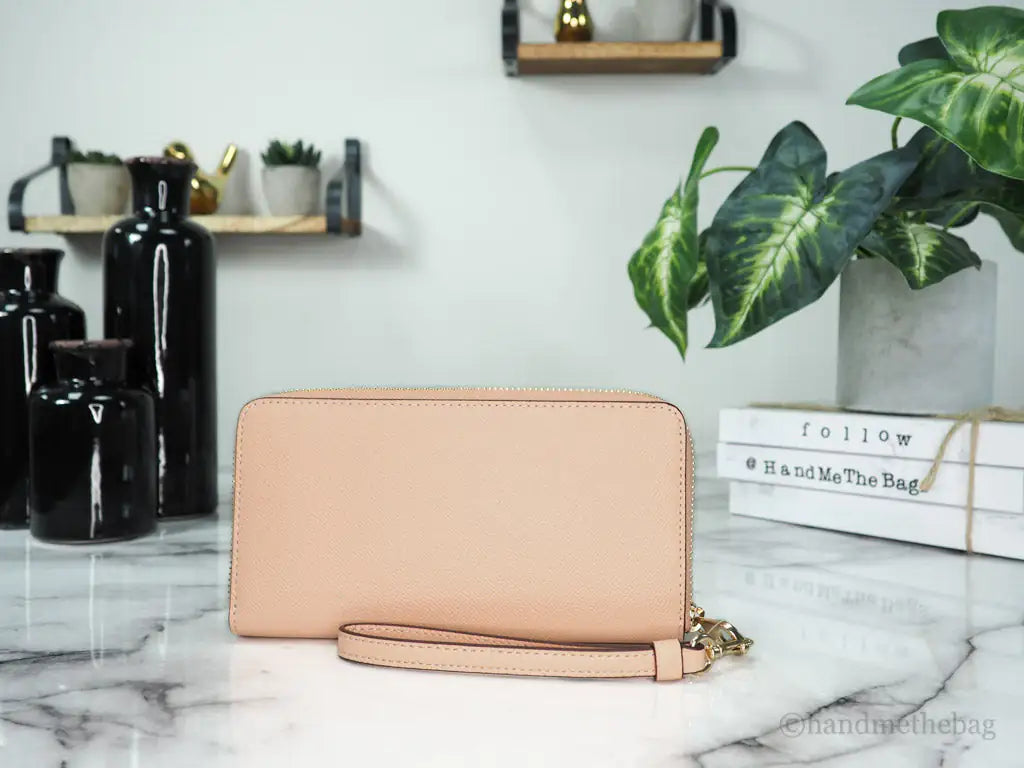 Coach Long Faded Blush Crossgrain Leather Zip Around Wallet - WanderMart Co.