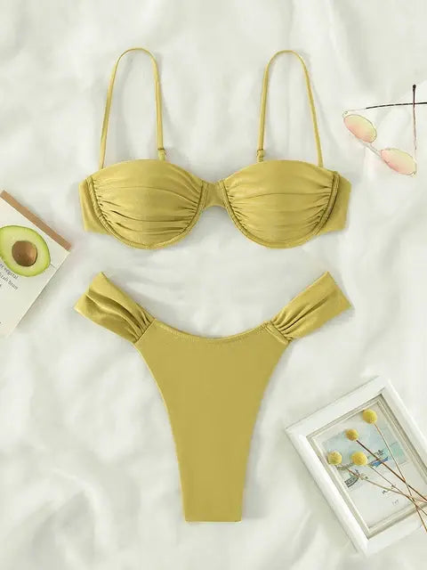 Solid Color Push-Up Micro Bikini Set - WanderMart Co.