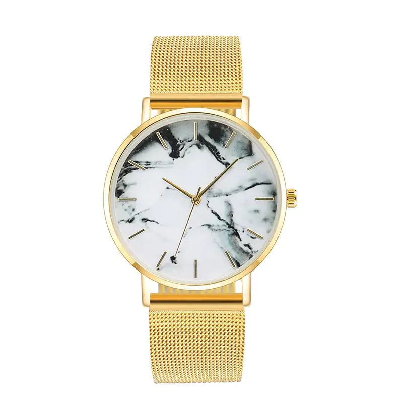 Rose Gold Mesh Band Marble Wrist Watch - WanderMart Co.