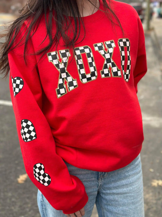 Checkered XOXO Red Sweatshirt - WanderMart Co.