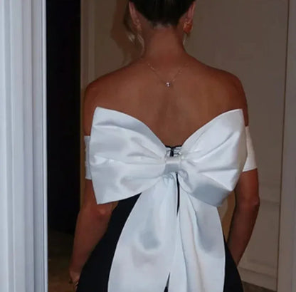 Black and White Bow Contrast Dress