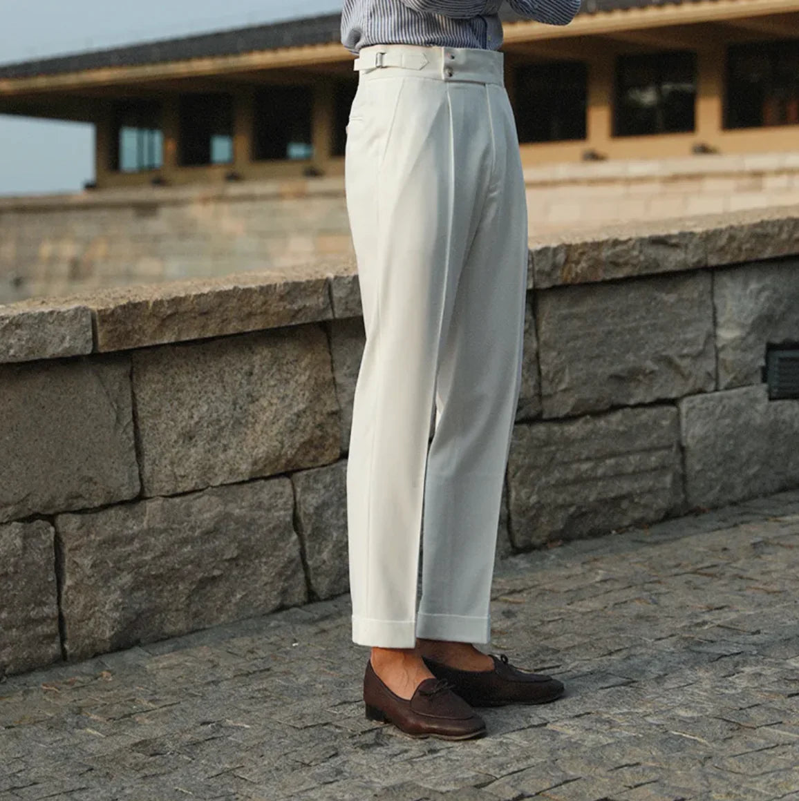 White High-Waist Retro Straight Trousers - Italian Business Style - WanderMart Co.