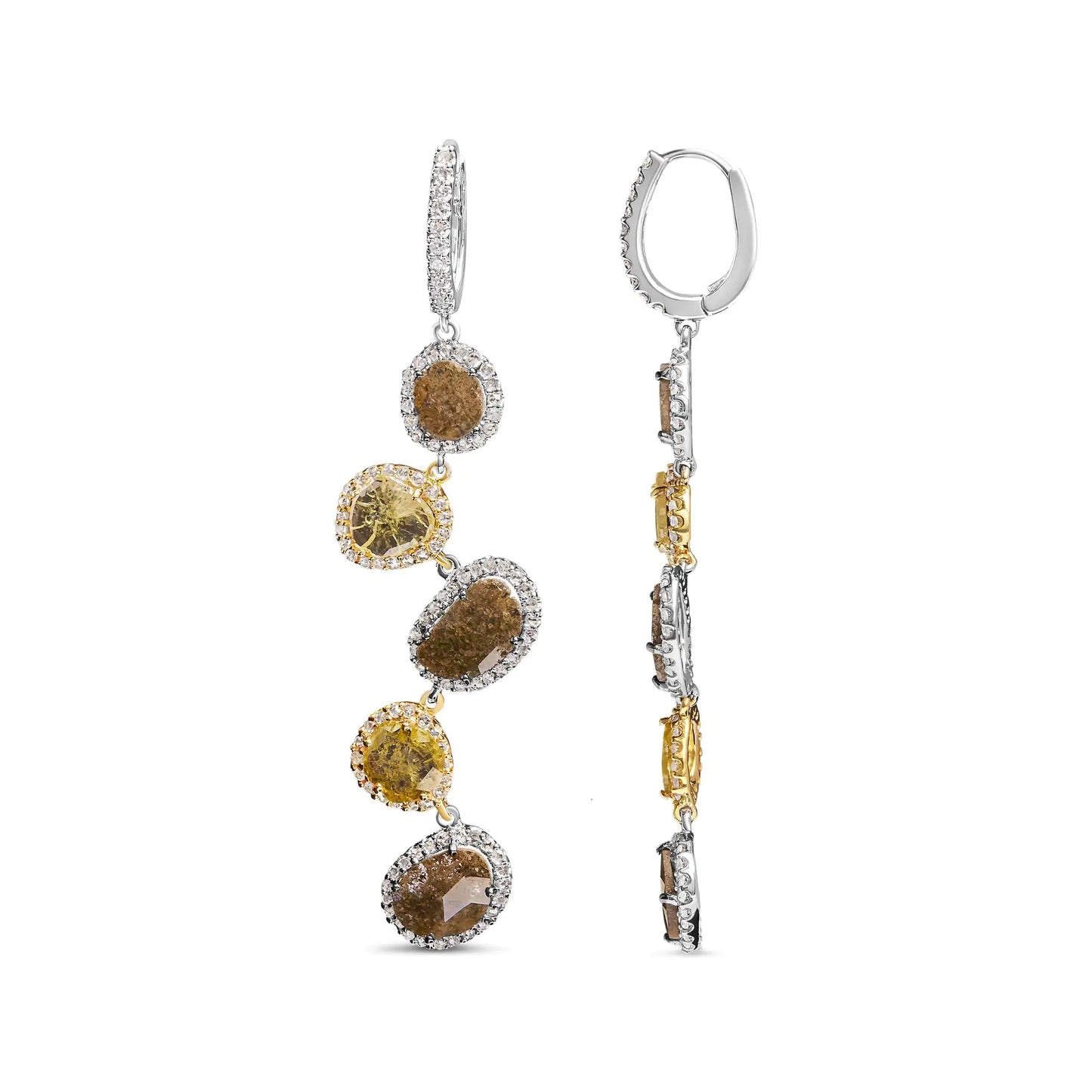 14K White Gold 8 5/8 Cttw Fancy Brown and Yellow Rose Cut Diamond Link Drop and Dangle Earring (Fancy Color, I2-I3 Clarity) - WanderMart Co.